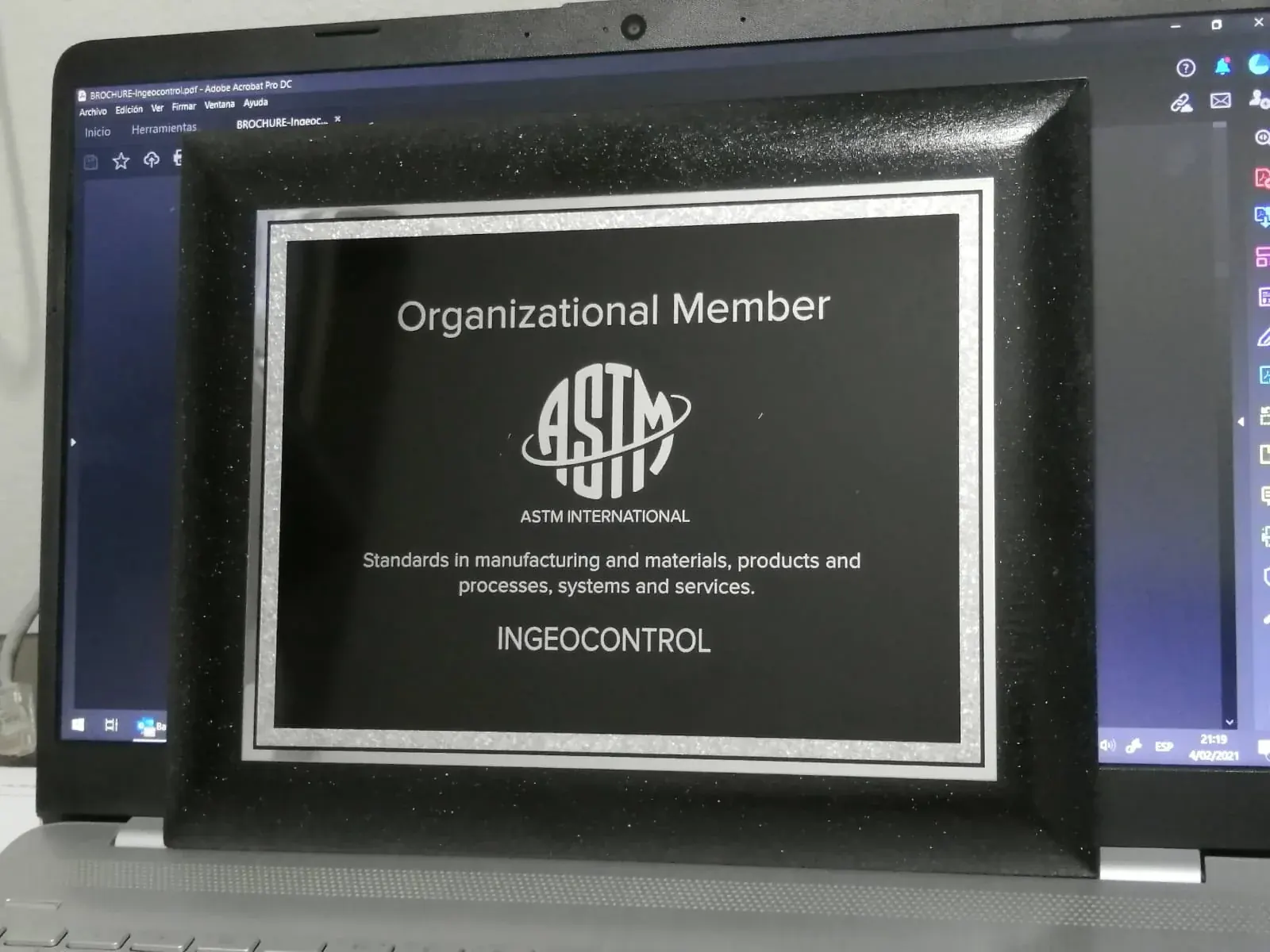 Constancia de INGEOCONTROL como Organizational Member de ASTM International.